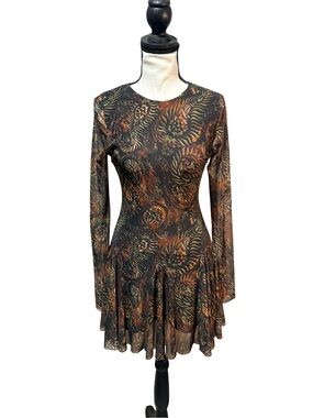 ZARA Printed Mesh Long Sleeve Fit & Flare Mini Dress Size S